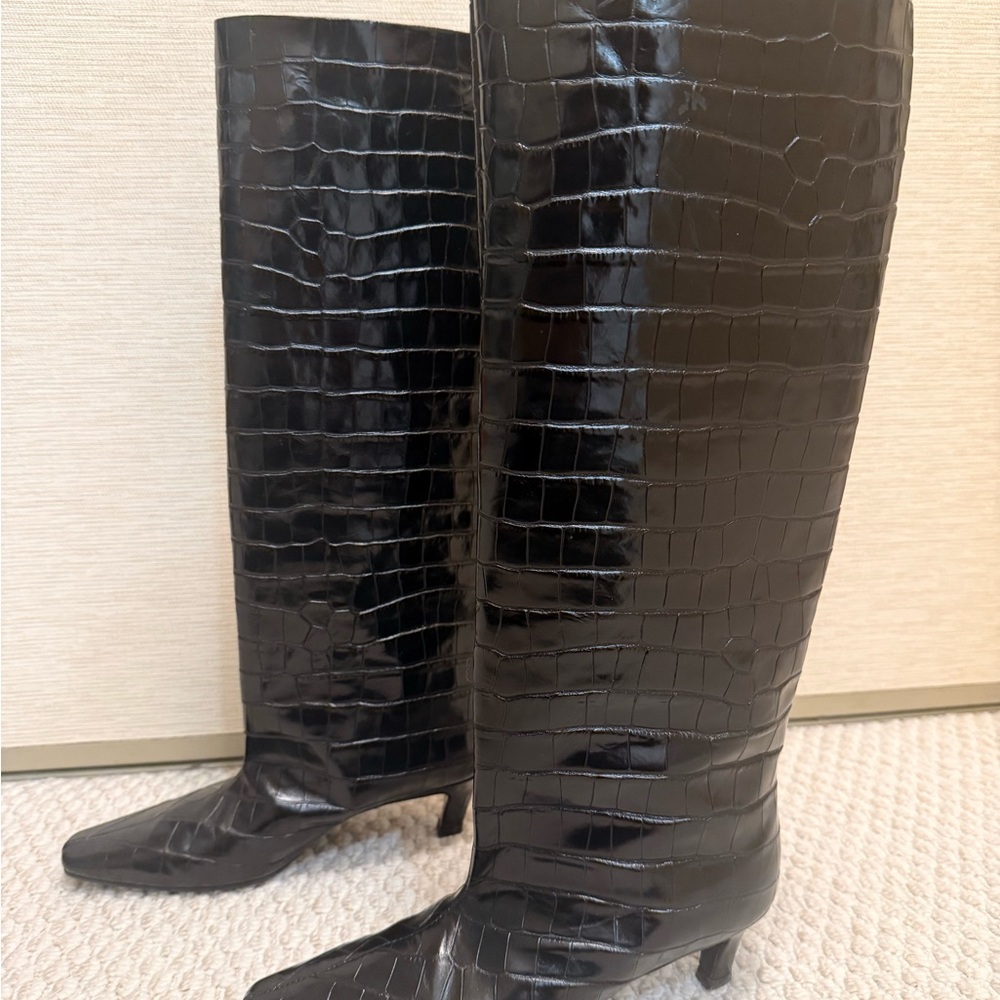 Toteme Black Croc-Embossed Knee Boots - Picture 2 of 7